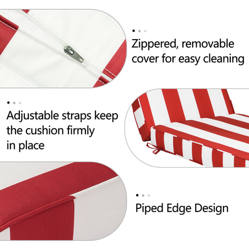 Ranu Extra Thick Outdoor Cushion Set – Red Striped Patio Chair Cushions | Outdoor Seat & Back Cushions | Weather-Resistant Outdoor Cushions | Kinwell Furniture